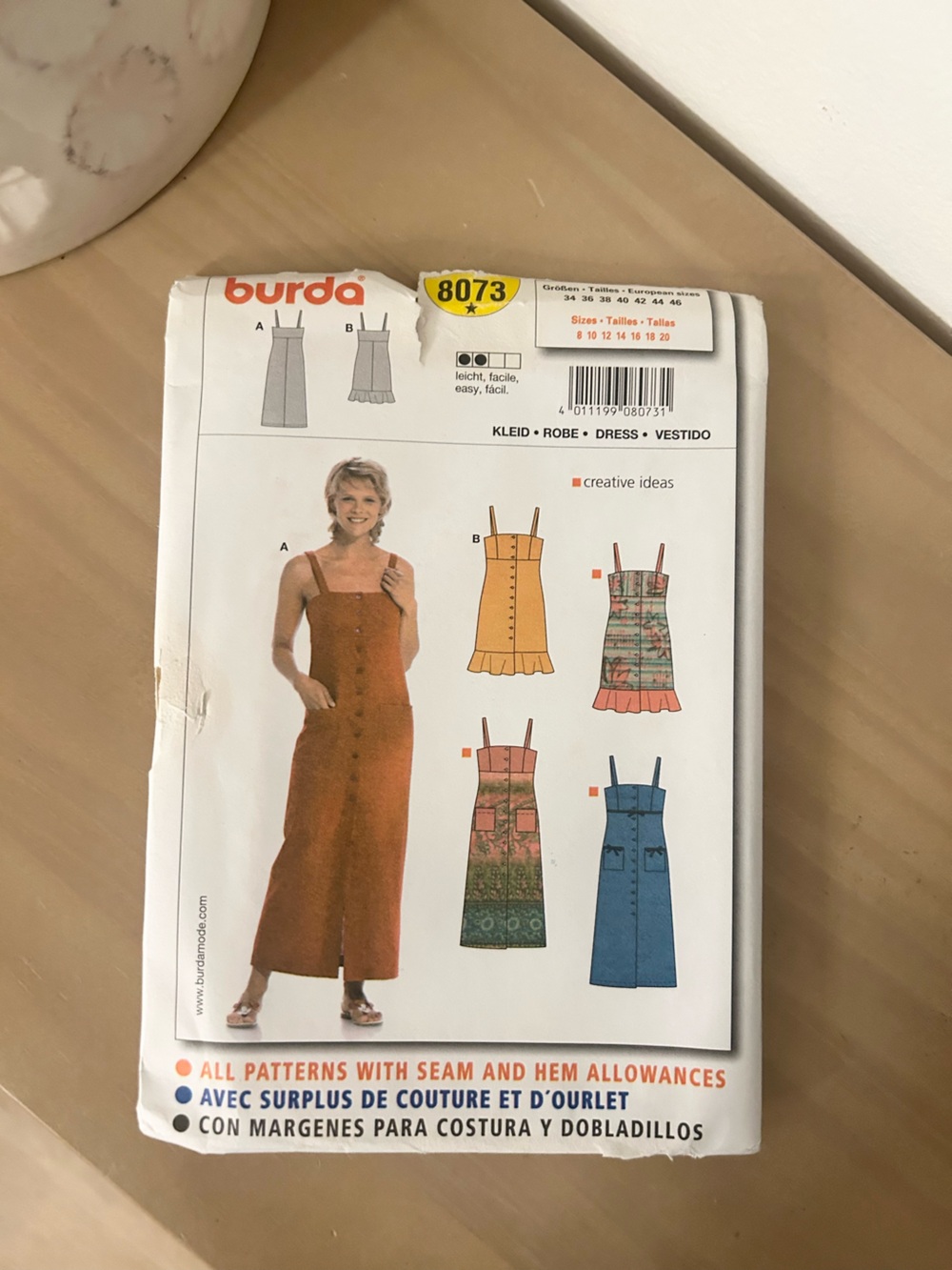 Burda 8073 Button-Front Dress or Jumper Sewing Pattern Sizes 8–20
